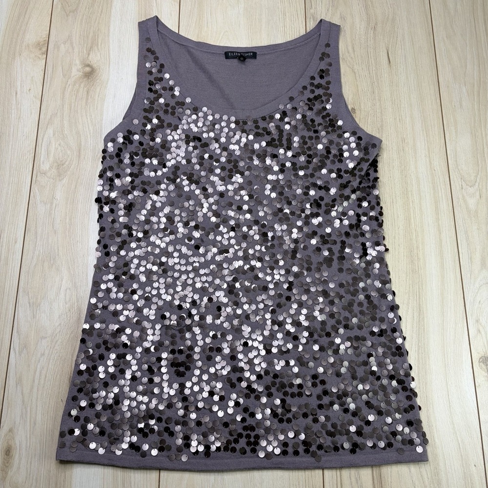 Eileen Fisher 100% Merino Wool Sequin Tank Top Womens Small Purple